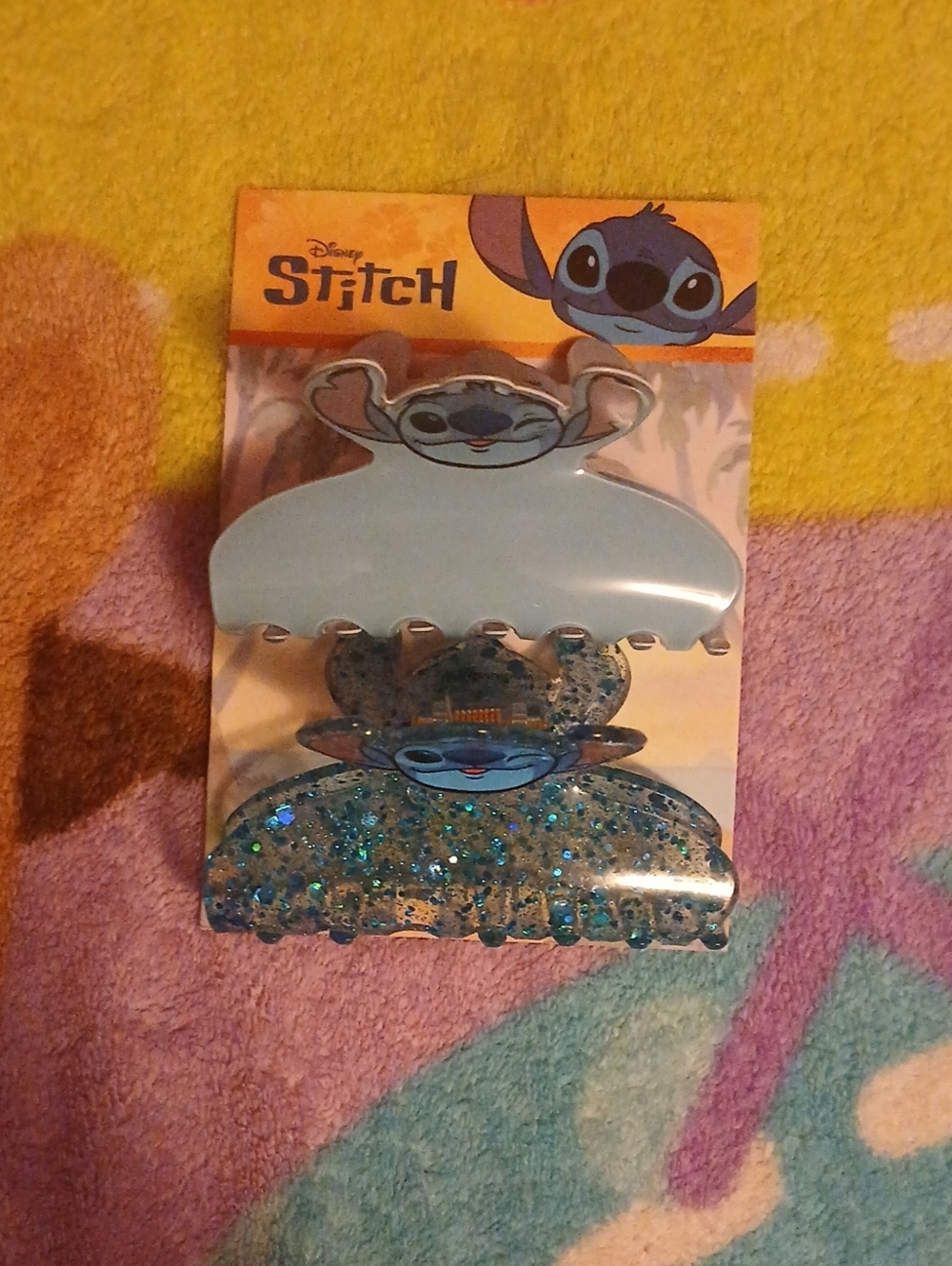 Disney Stitch Light Blue and Blue Glitter Hair Claw Duo